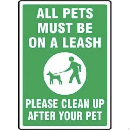 Accuform All Pets Must Be On A Leash - Please Clean Up After Your Pet, Aluminum, 10 in x 14 in MCAW566VA